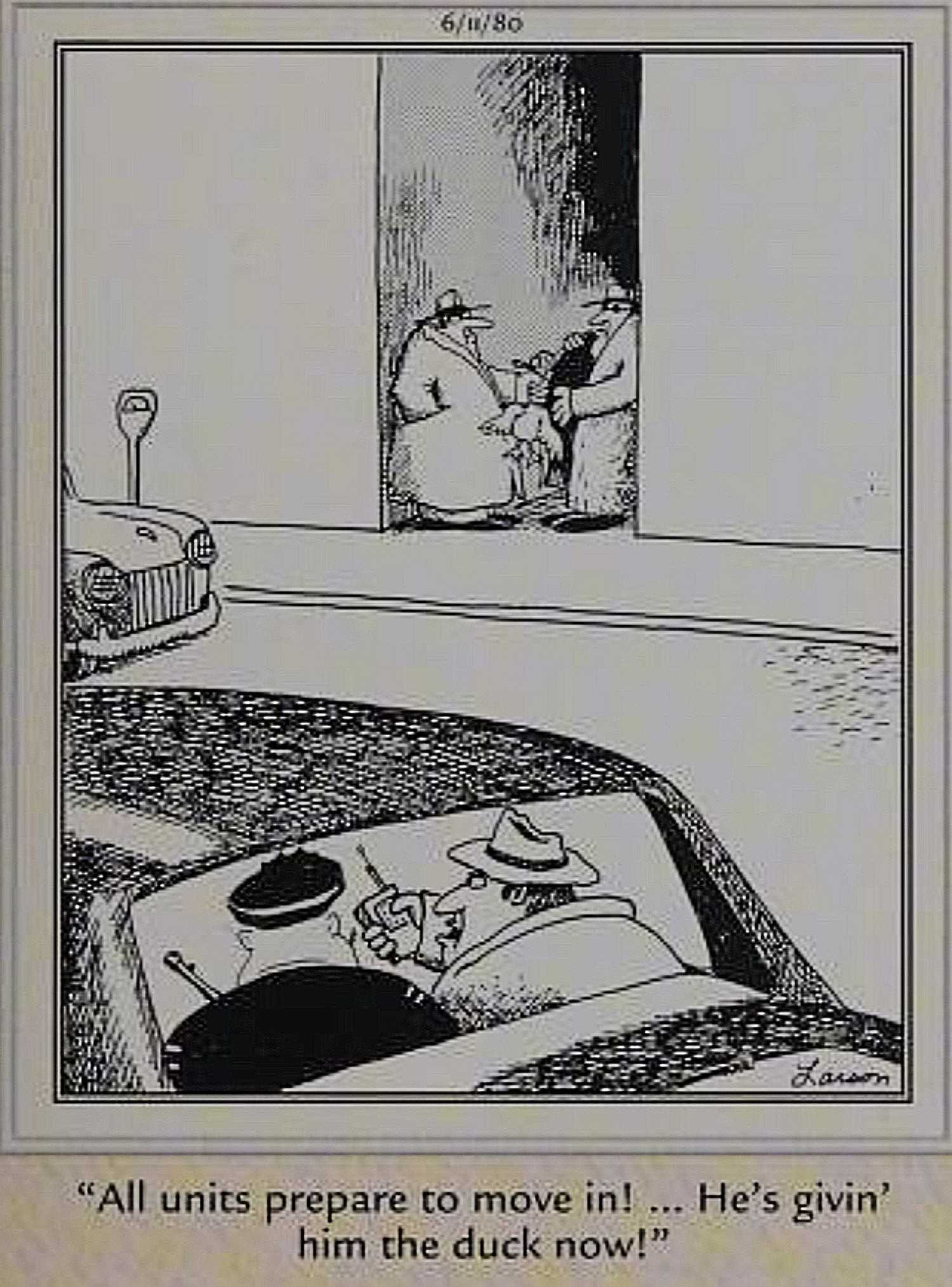 Far Side, June 11, 1980, a back alley deal for a duck