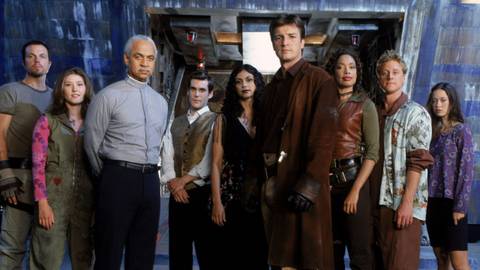 Original cast of Firefly (2002) in a season 1 promo.