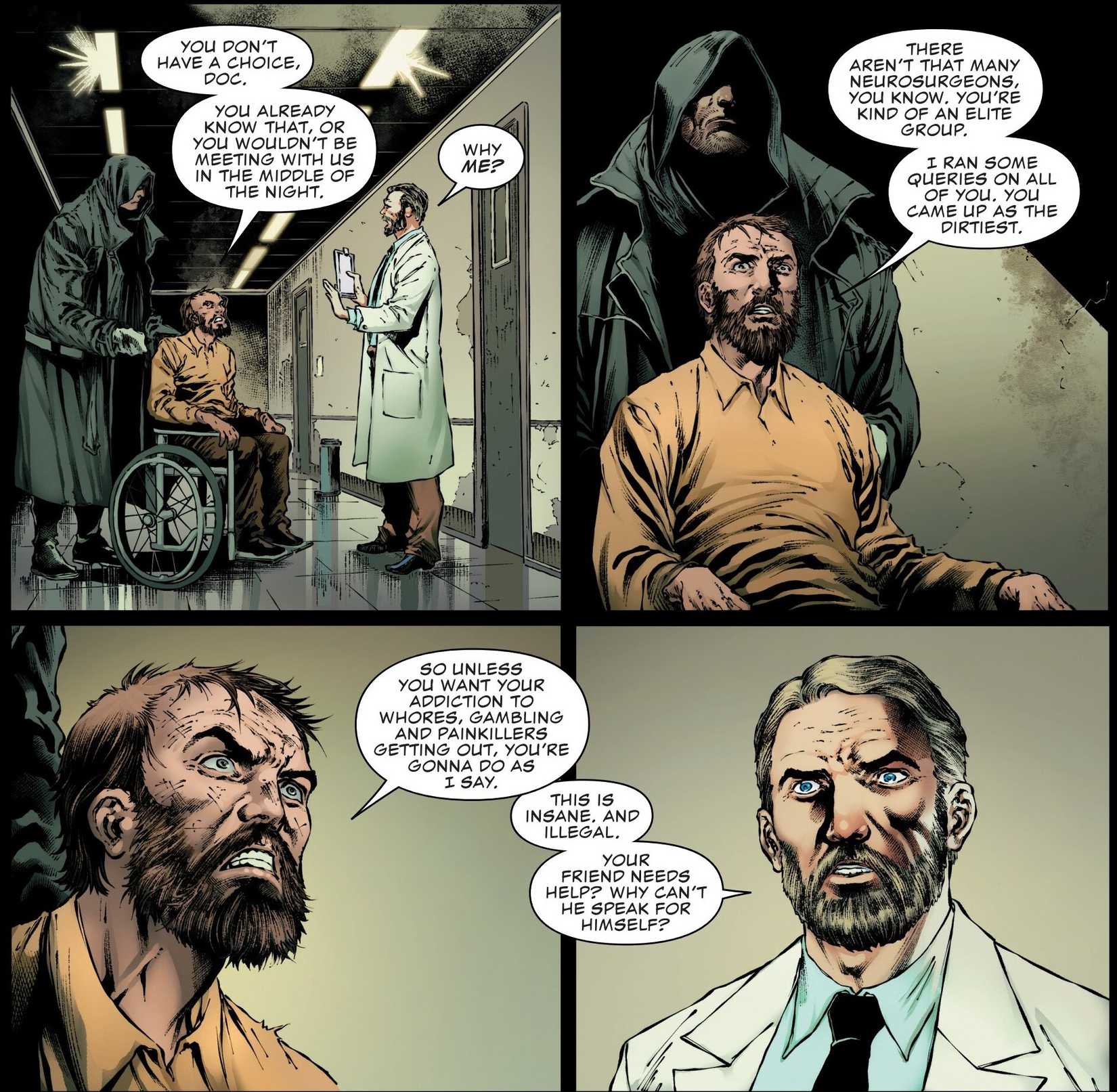 Frank Castle and Micro threaten a doctor in Punisher #2