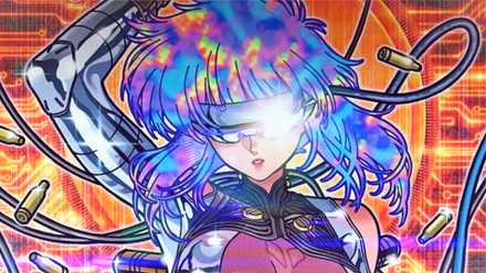Major Motoko Kusanagi with reflective glasses and multicolored hair in a promotional image for 2026's The Ghost in the Shell.