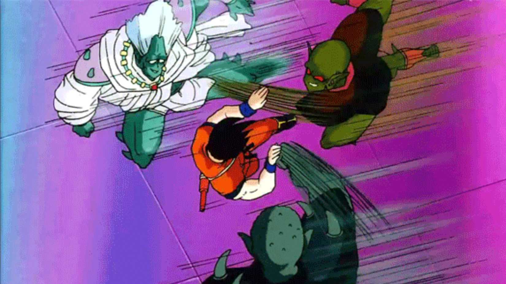 Goku fights three of Garlic Jr.'s henchmen simultaneously in Dragon Ball Z Dead Zone