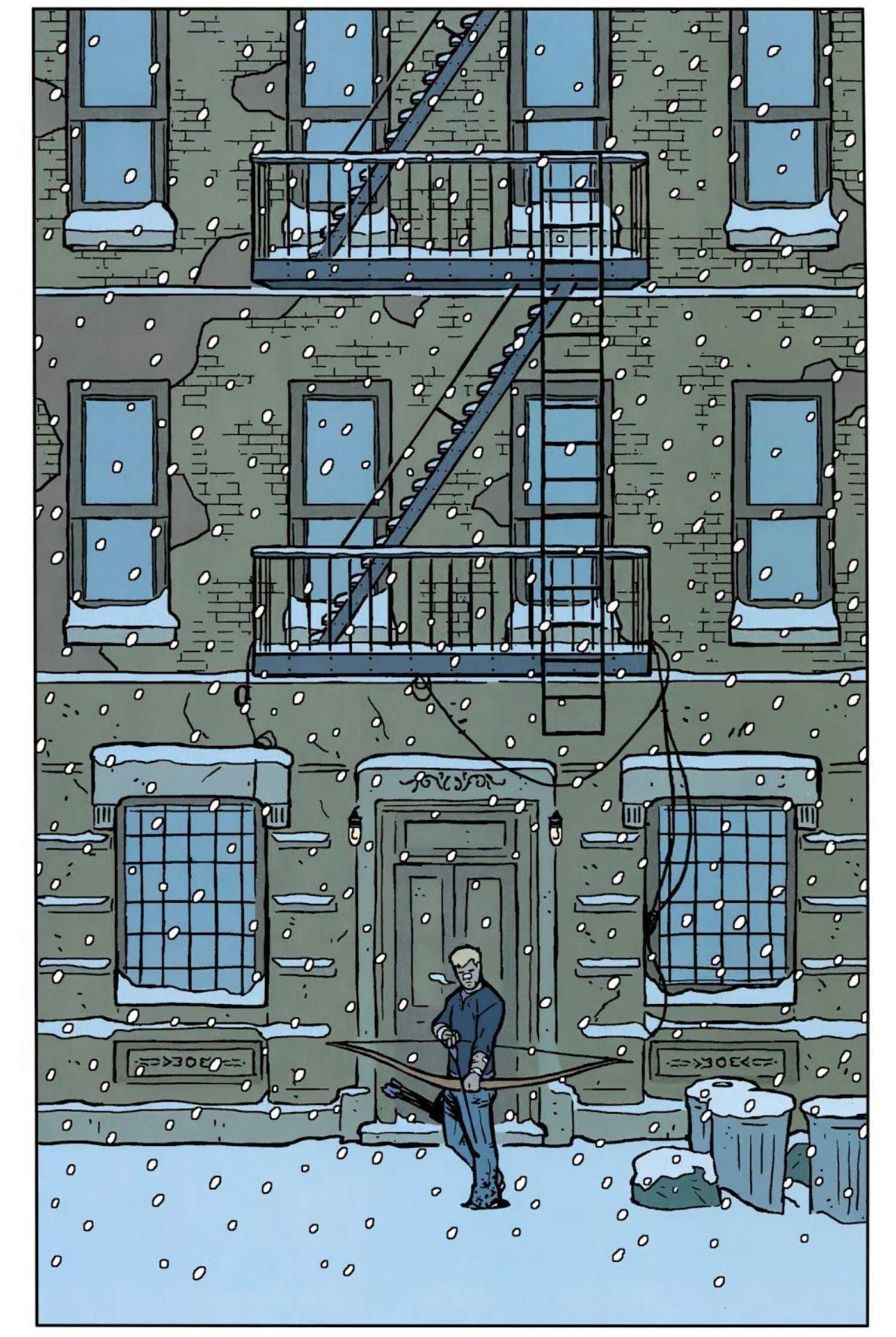 Top 10 Greatest Street-Level Heroes in Marvel History 3 hawkeye guarding a building in amazing art from david aja