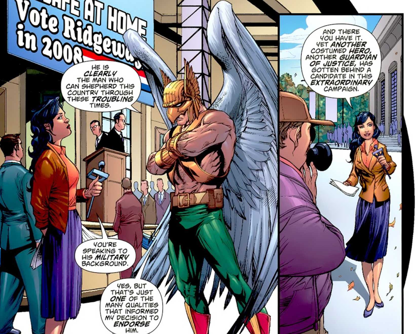 Are Superman, Batman and Wonder Woman Democrat or Republican? DC's Official Answer 3 hawkman backs a political candidate in dc comics