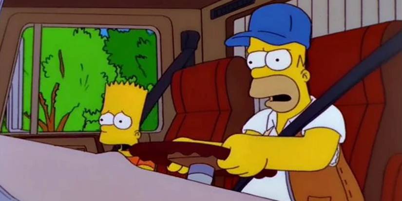 Homer e Bart em um caminhão em The Simpsons