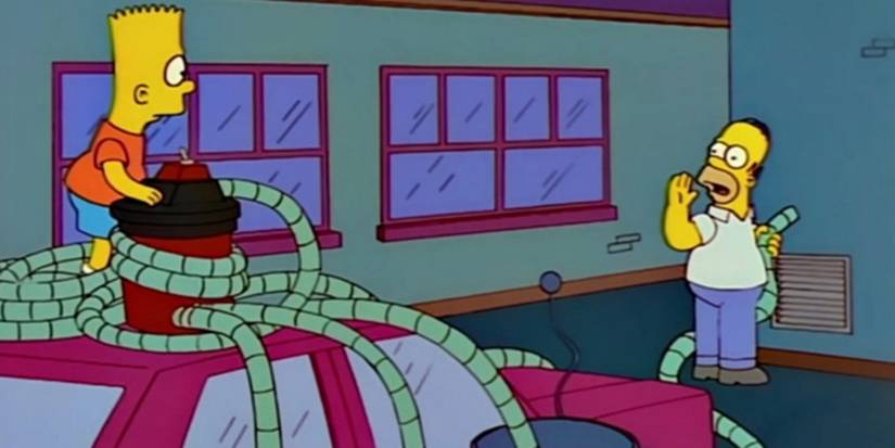 Homer e Bart coletando gordura em The Simpsons