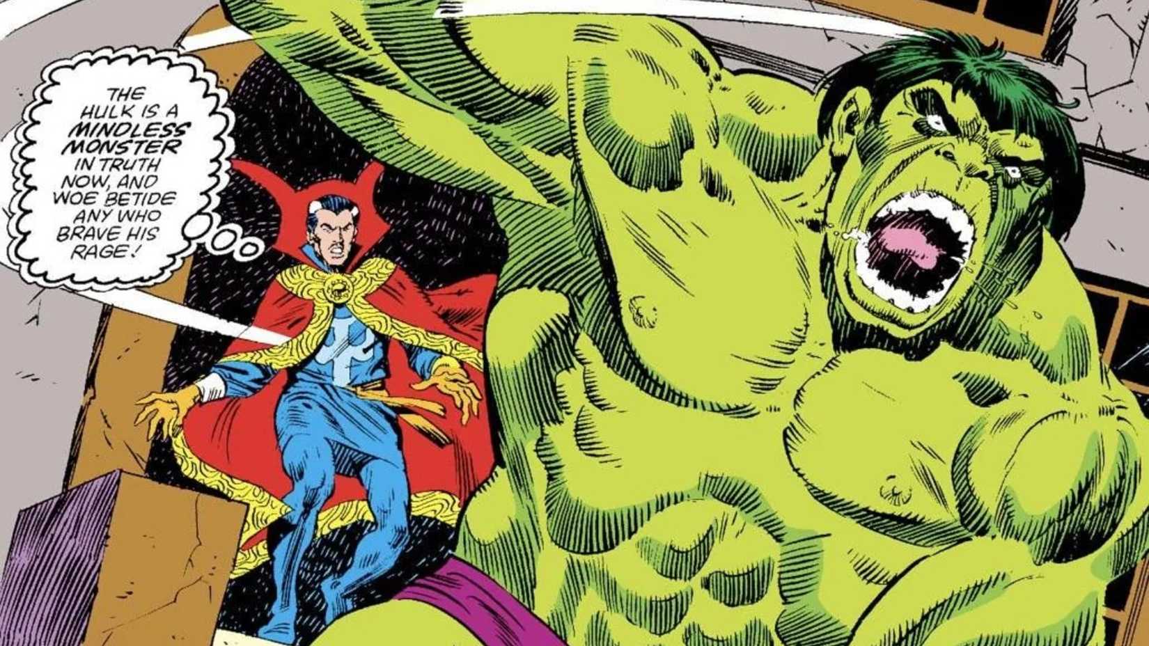 Dr. Strange watches as Hulk rages in Crossroads