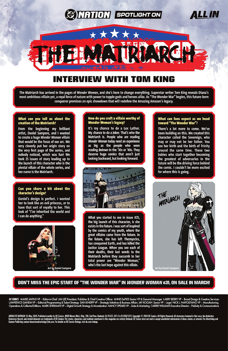 Wonder Woman's The Matriarch Tom King interview overview