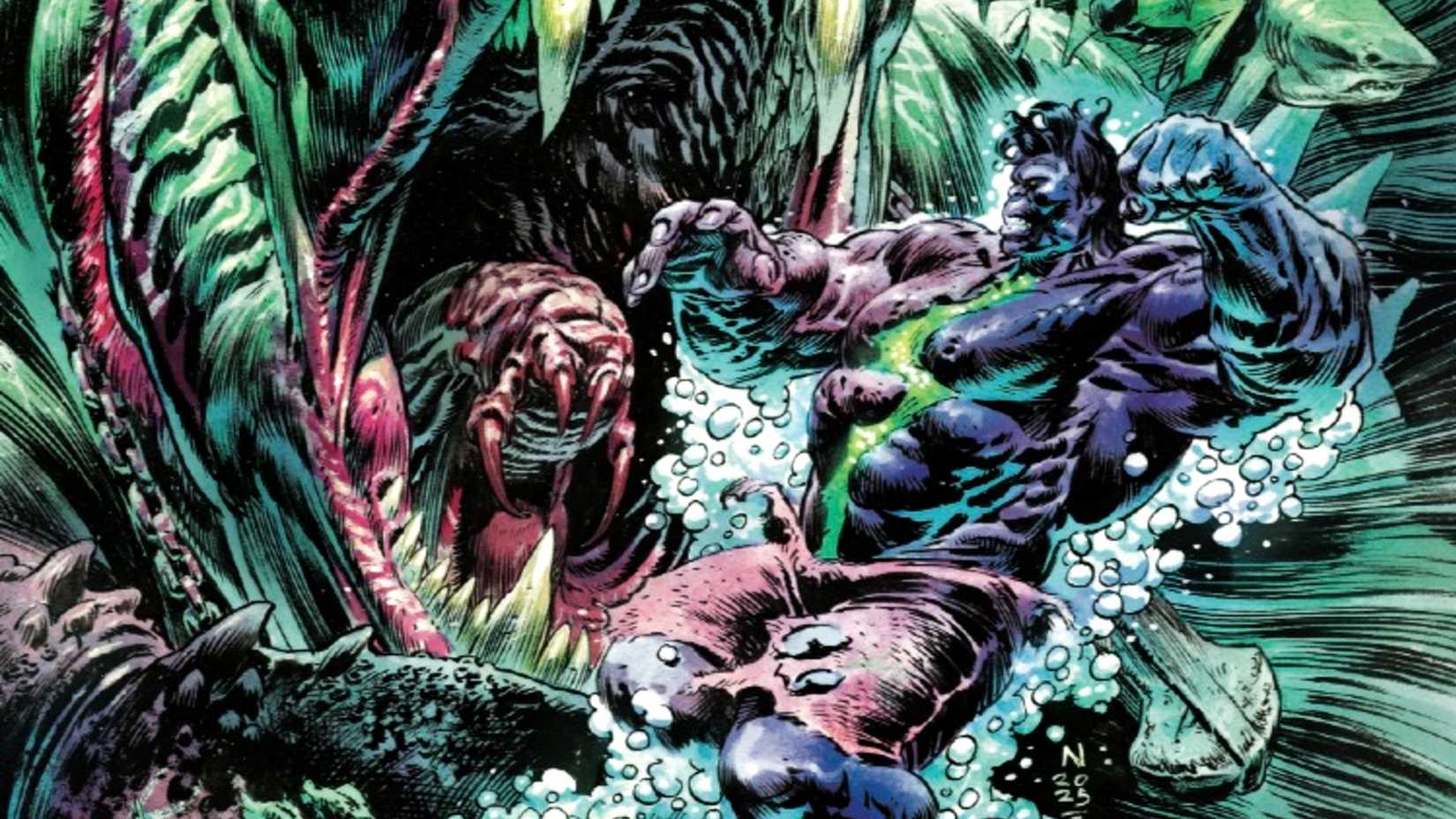 Infernal Hulk fights a giant sea monster