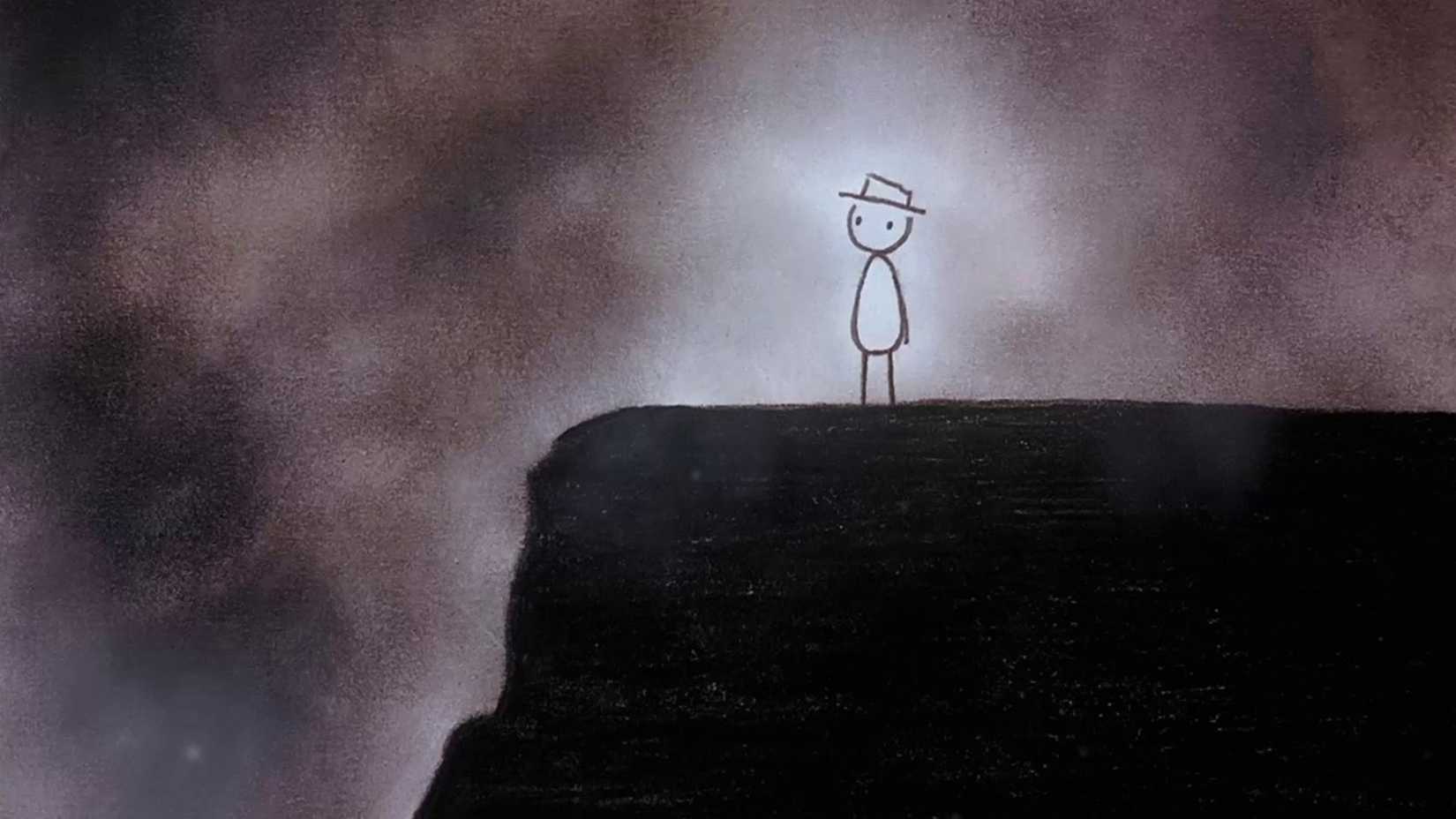 Um boneco de palito fica em um penhasco em It's Such a Beautiful Day