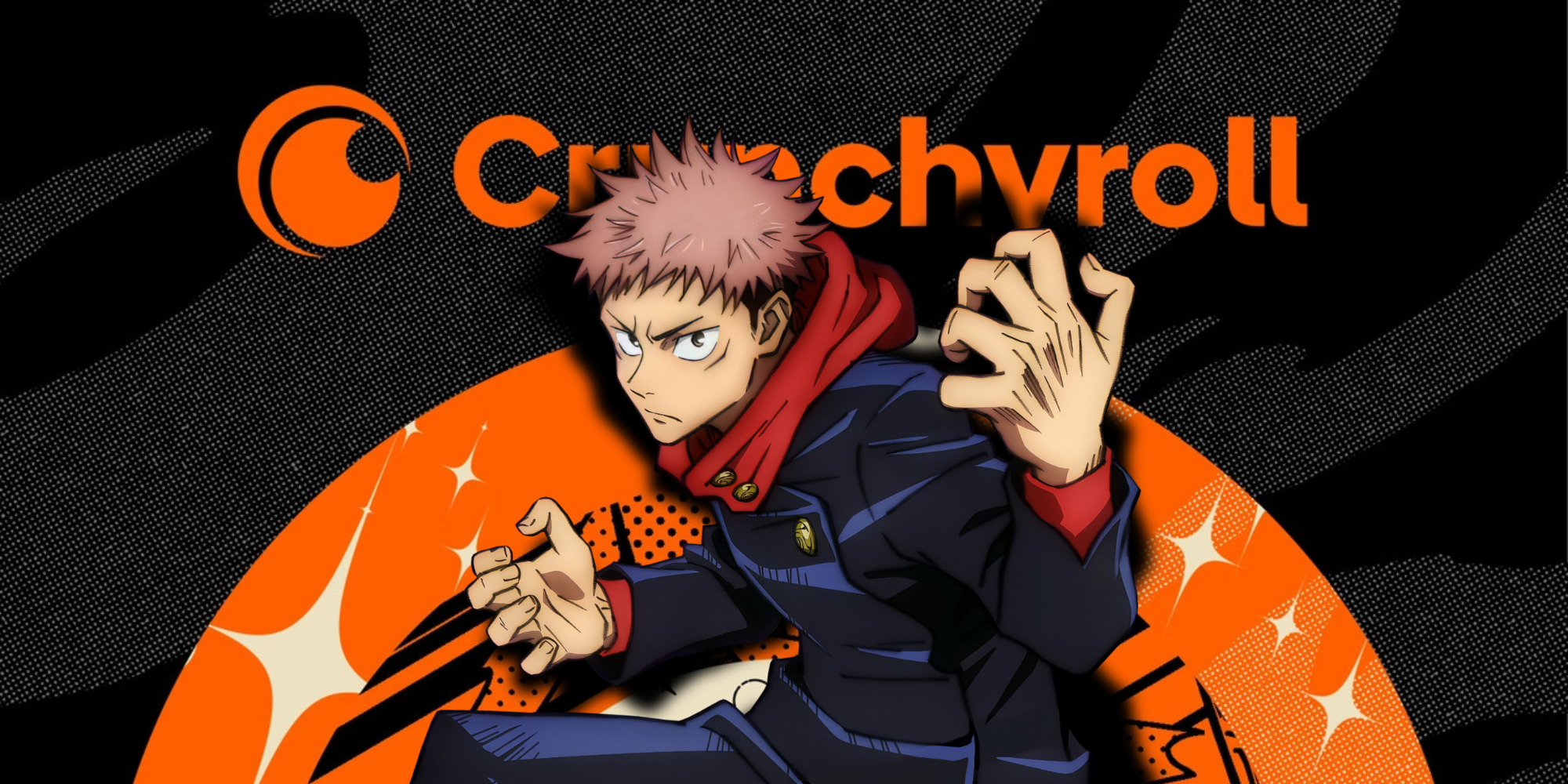 Itadori Yuji from Jujutsu Kaisen in front of the Crunchyroll logo - Anime Featured Image