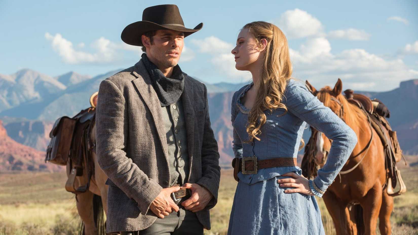 James Marsden e Evan Rachel Wood em cena da série Westworld