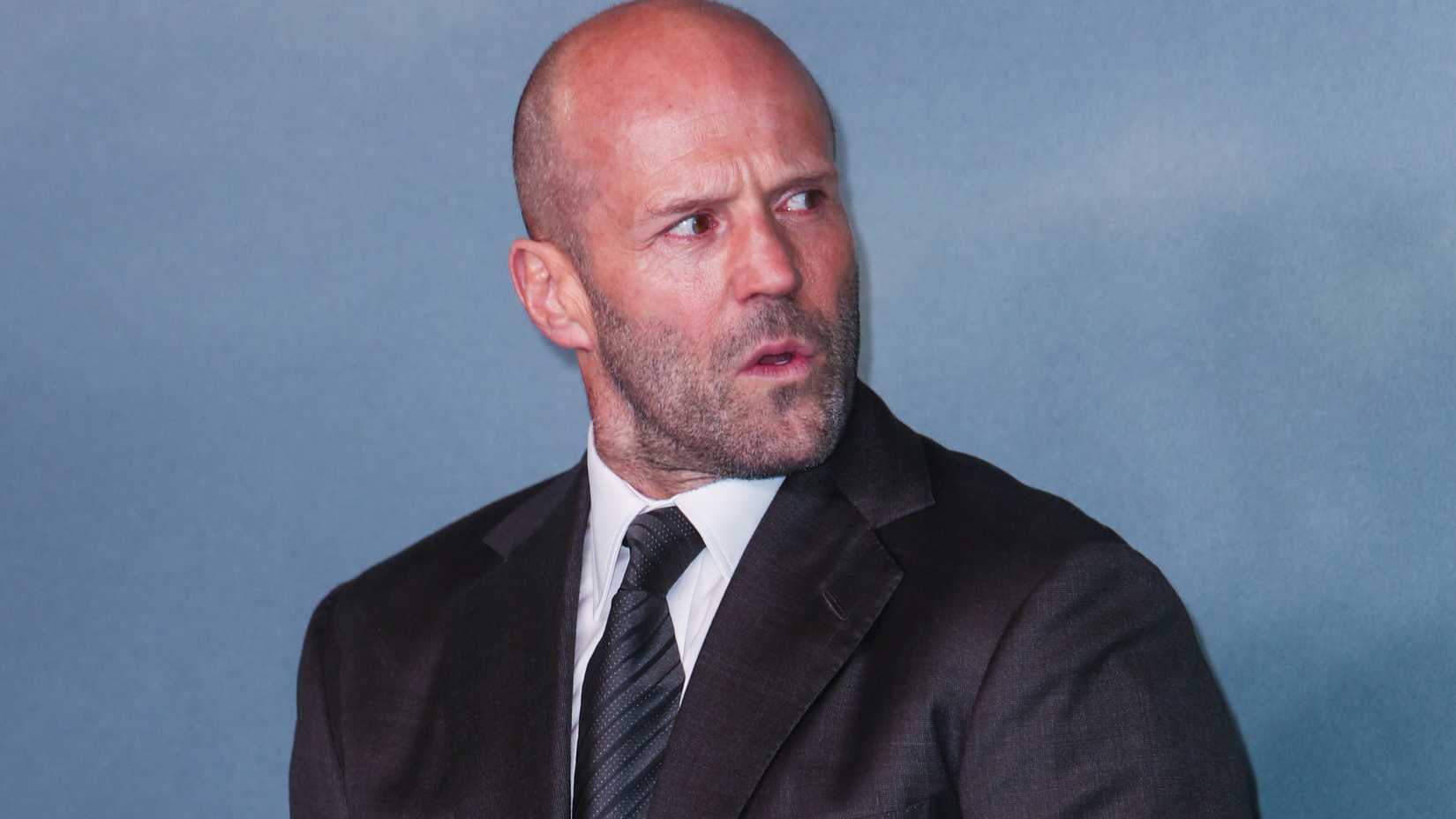 Jason Statham looking suspicious on the red carpet for Shelter