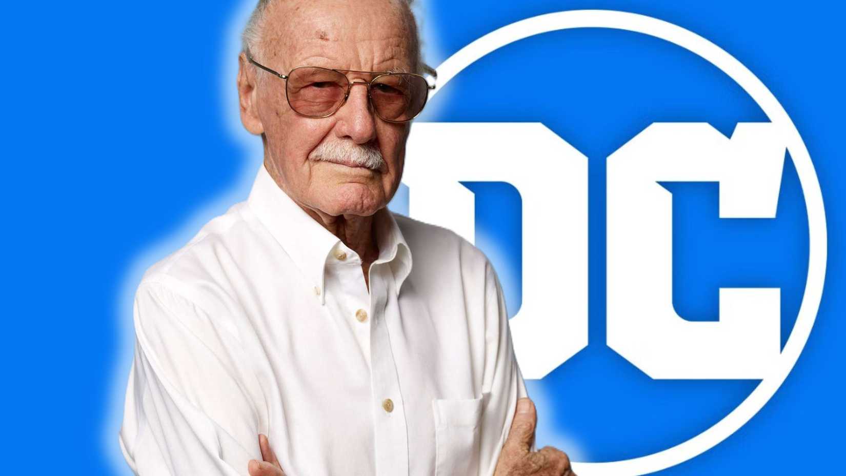 Stan Lee with DC Comics background
