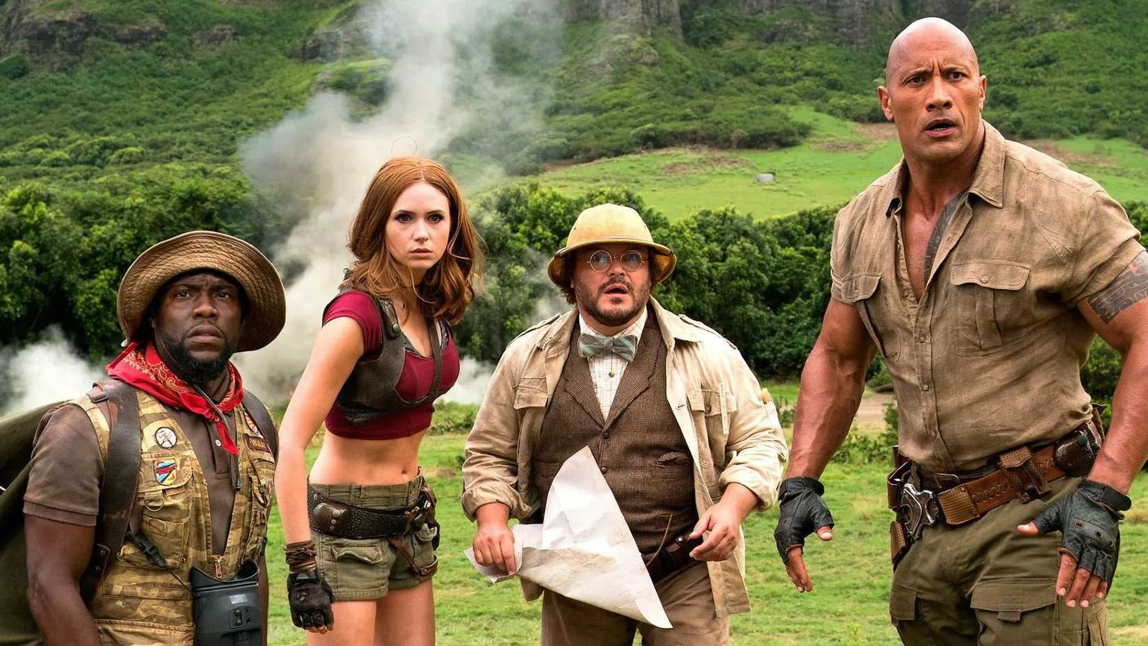 Jack Black’s 10 Highest-Grossing Movies 7 The cast of Jumanji Welcome to the Jungle stand in a field
