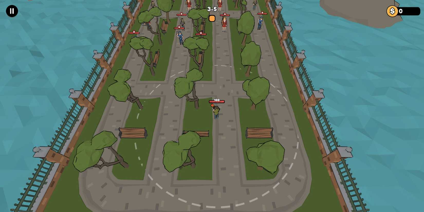 Enemie assemble in a park in Just Move Clean City Messy Battle.