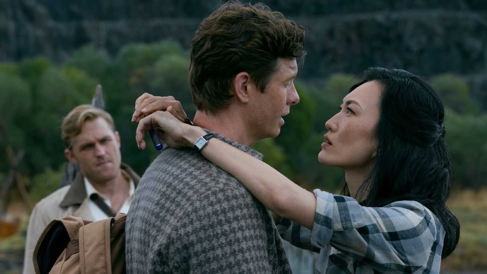 lee looking as keiko puts her arms around billy s neck in monarch legacy of monsters season 2