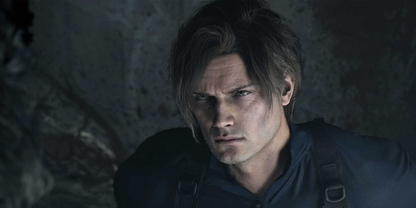 Leon S Kennedy glaring in Resident Evil Requiem