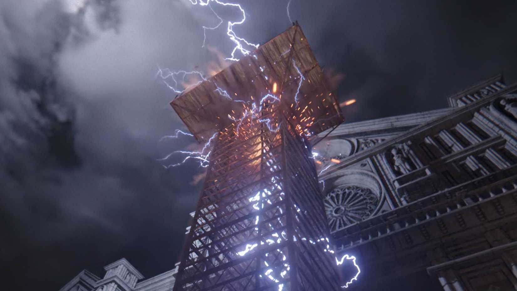 Lightning striking Gold Roger's execution platform in One Piece season 2