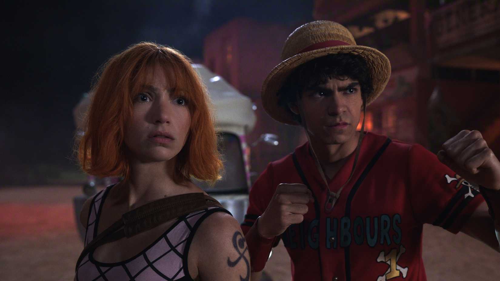 Luffy and Nami looking apprehensive in One Piece season 2