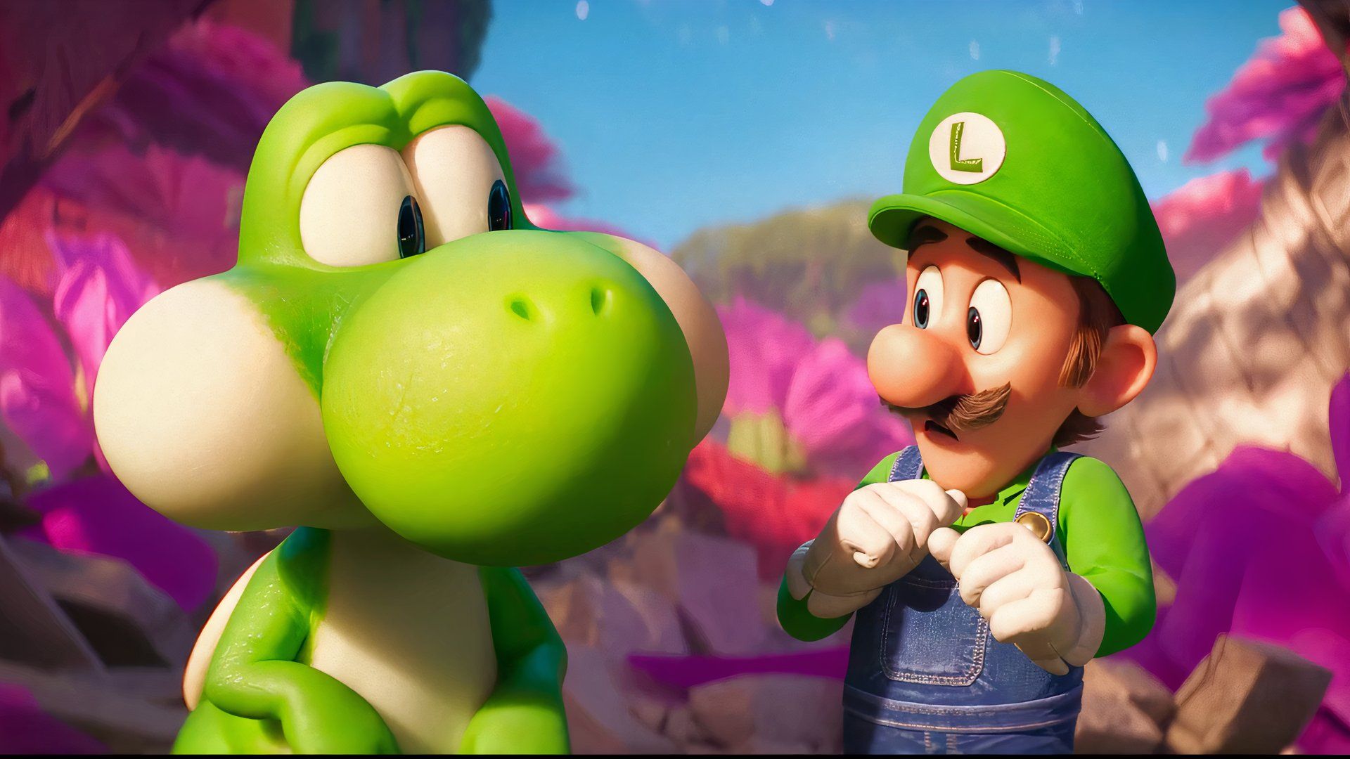 Luigi is stunned after seeing Yoshi eat Bowser in The Super Mario Galaxy Movie