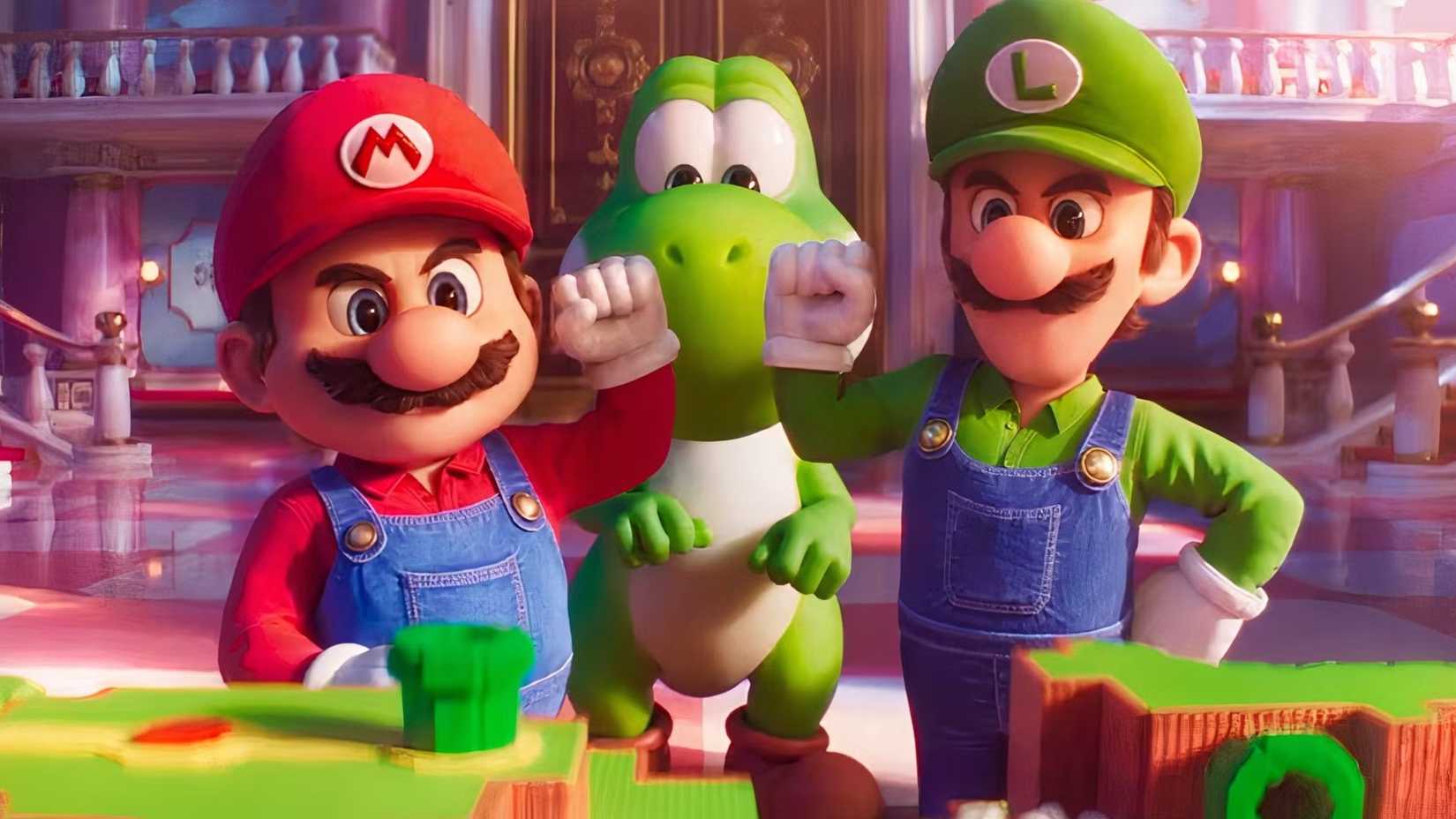 Nintendo Is Already Setting Up Their Next Big Movie Franchise After Super Mario 1 Mario and Luigi move their knuckles while Yoshi is in the center in Super Mario Galaxy Movie
