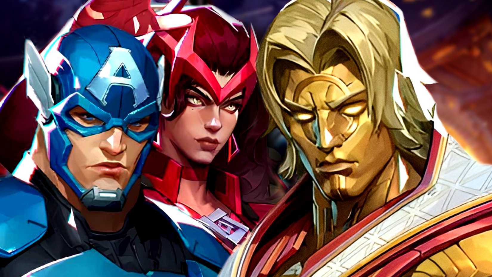 Marvel Rivals' Adam Warlock, Captain America, and Scarlet Witch pose together