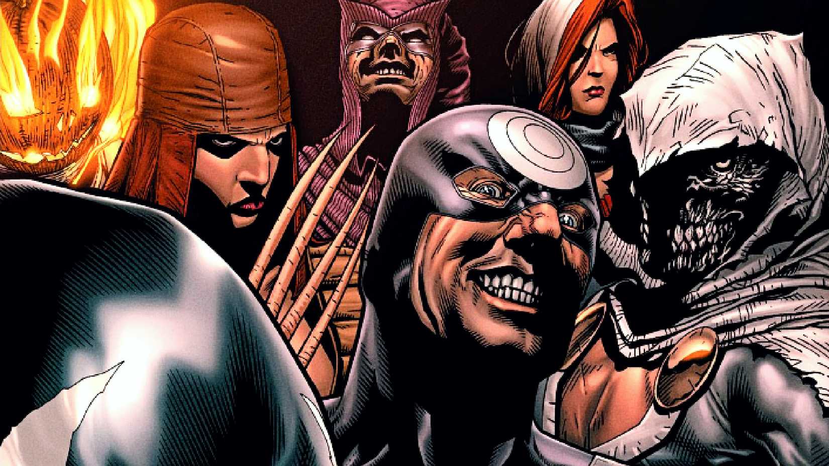 Marvel villains Bullseye, Lady Deathstrike, Jack O'Lantern, Taskmaster, Songbird, and Jester assemble as the Thunderbolts in Civil War