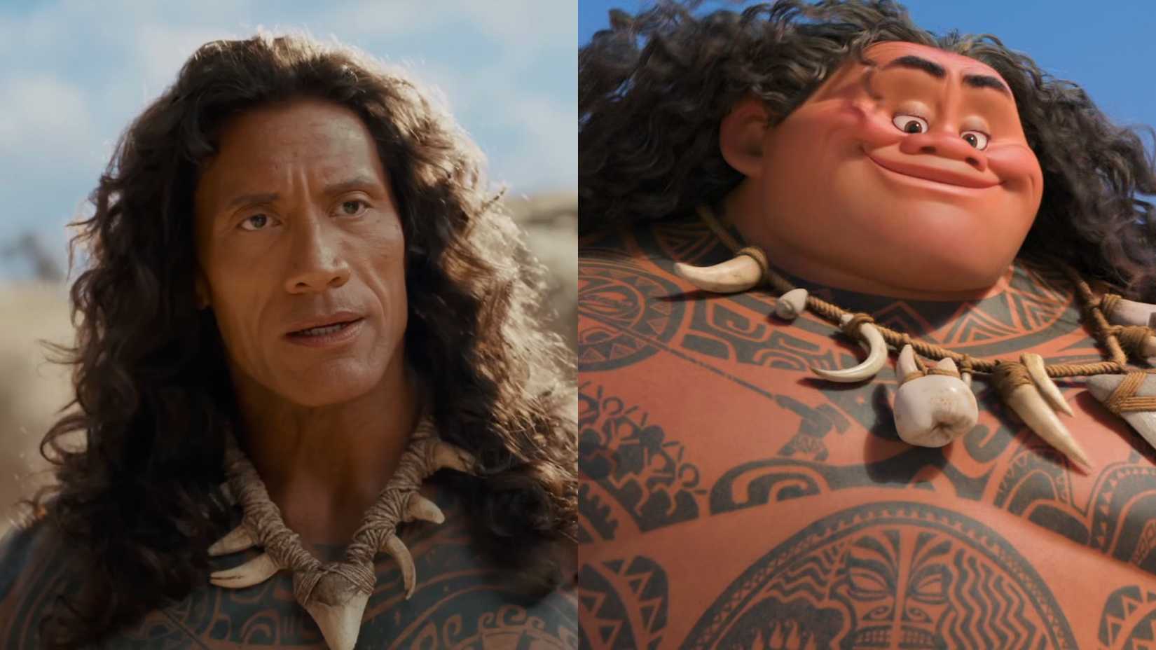 Maui in Moana live-action and animation