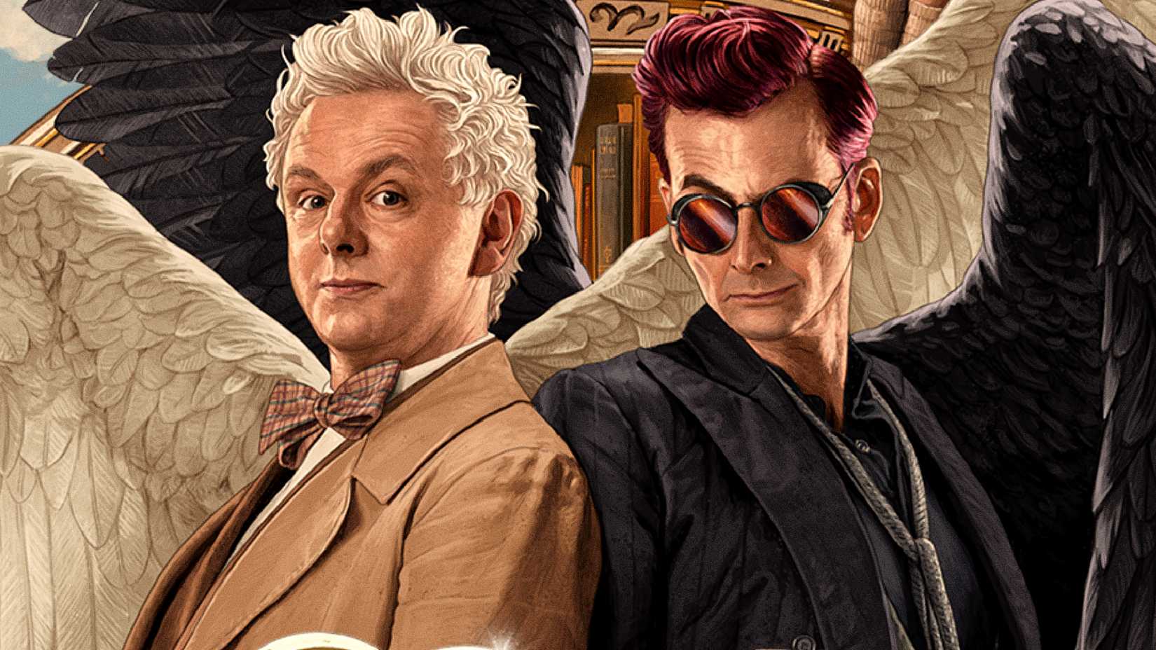 Michael Sheen e David Tennant como Aziraphale e Crowley em Good Omens