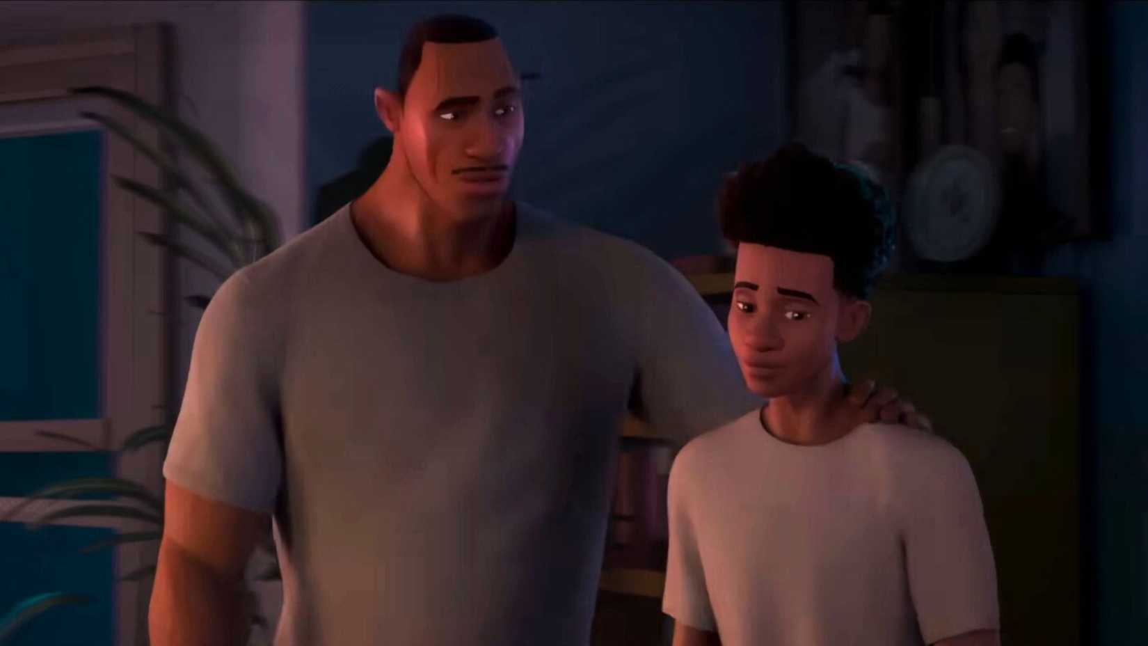 Miles Morales with his dad in The Spider Within - A Spider-Verse Story