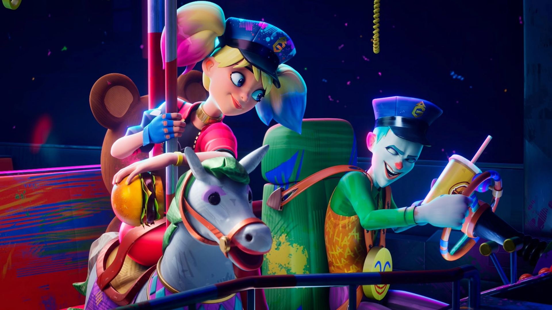 Harley Quinn and the Joker at a carnival in Batwheels season 3