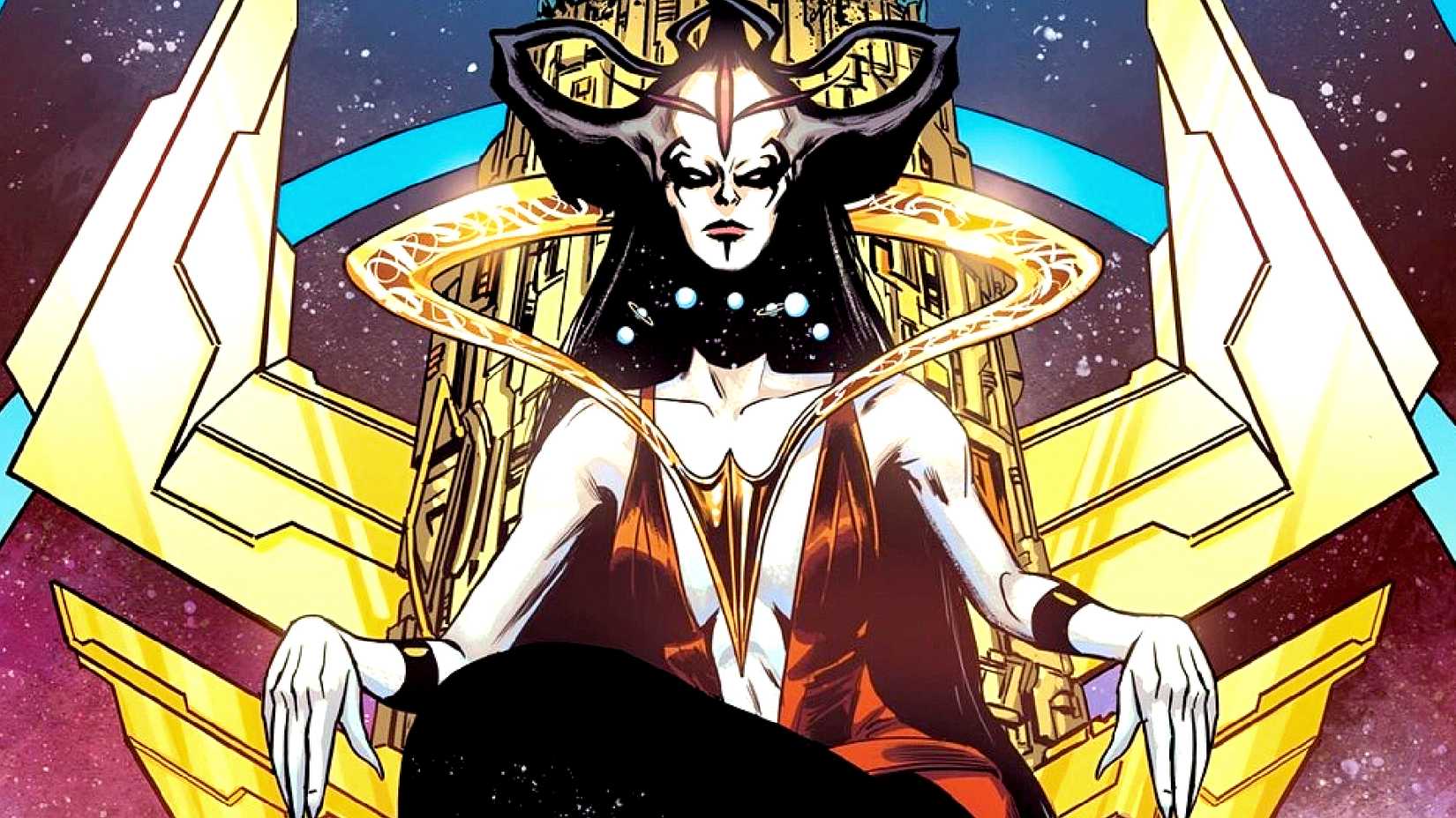 Perpetua sits on her cosmic throne in DC Comics