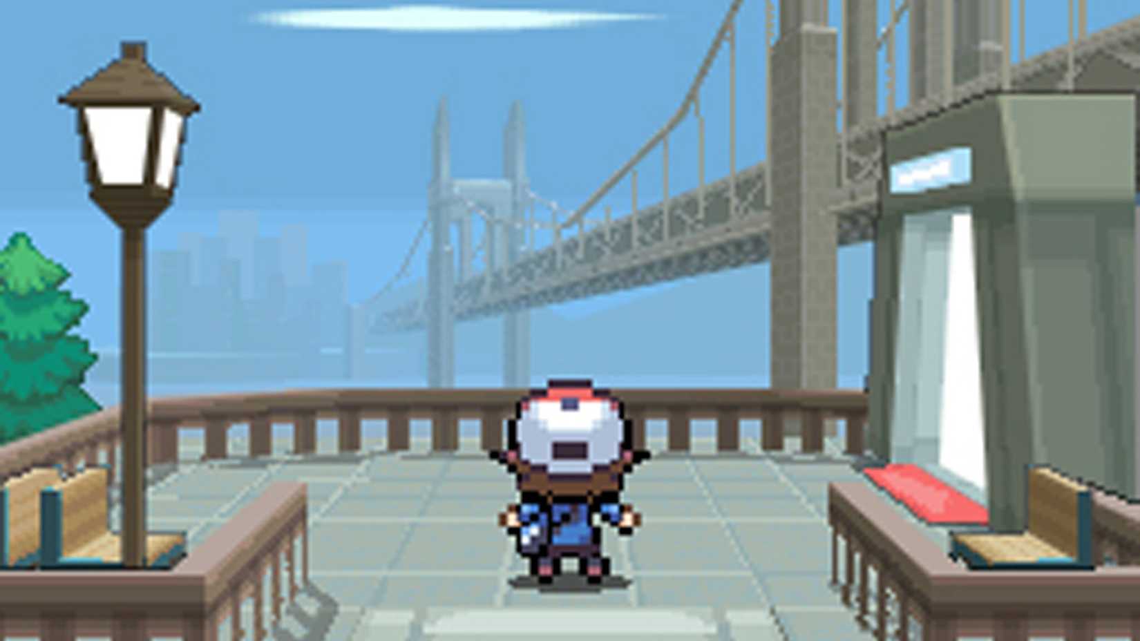 Looking at a bridge in a city in Pokemon Black