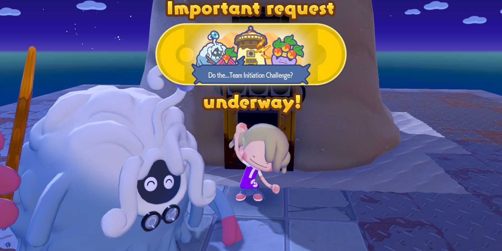 Pokemon Pokopia player and Professor Tangrowth with the Important Request Team Initiation Challenge