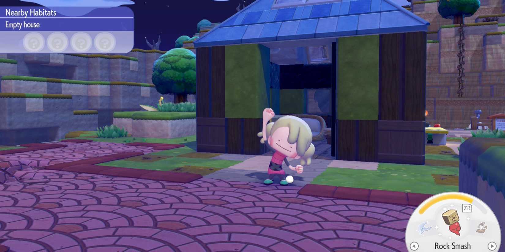 Pokemon Pokopia player cheering after building a house