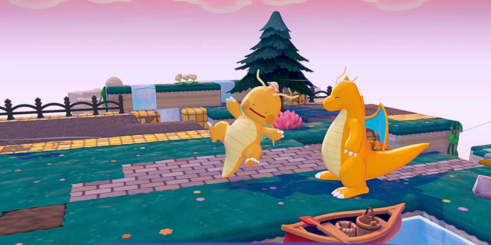 Pokemon Pokopia player showing off the Dragonite Glide transformation