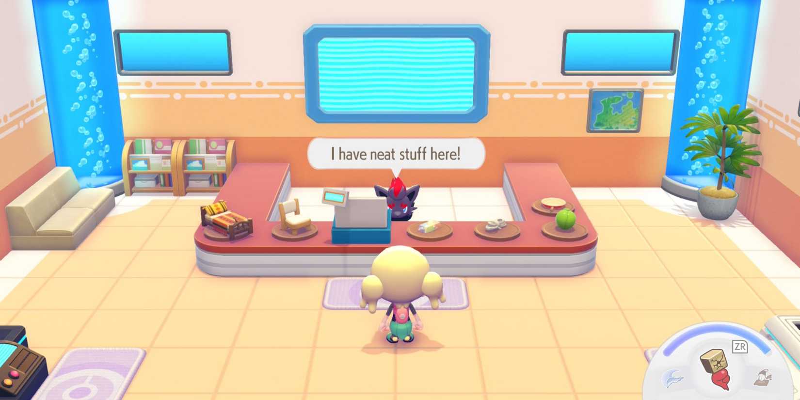 10 Coolest Things To Build 3 Pokemon Pokopia player talking to Zorua inside a Pokemon Center