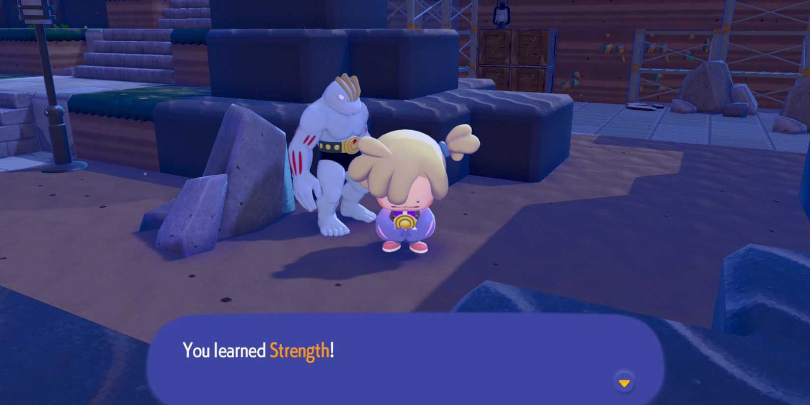 Pokemon Pokopia player using the Strength ability