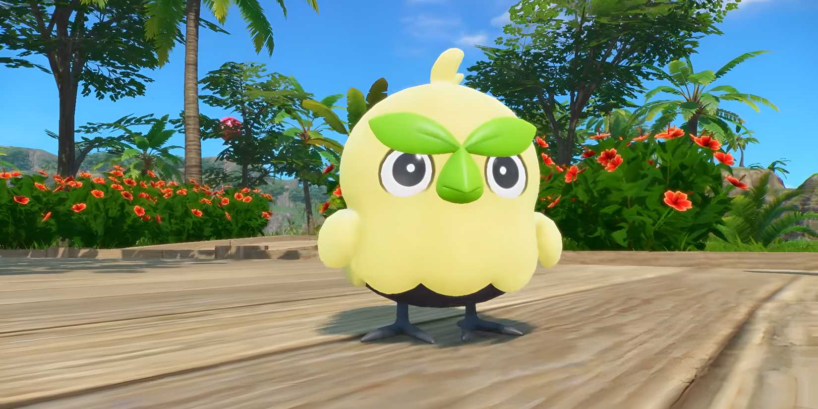 Green, bird-like Grass-type starter Browt from Pok&eacute;mon Winds and Waves.