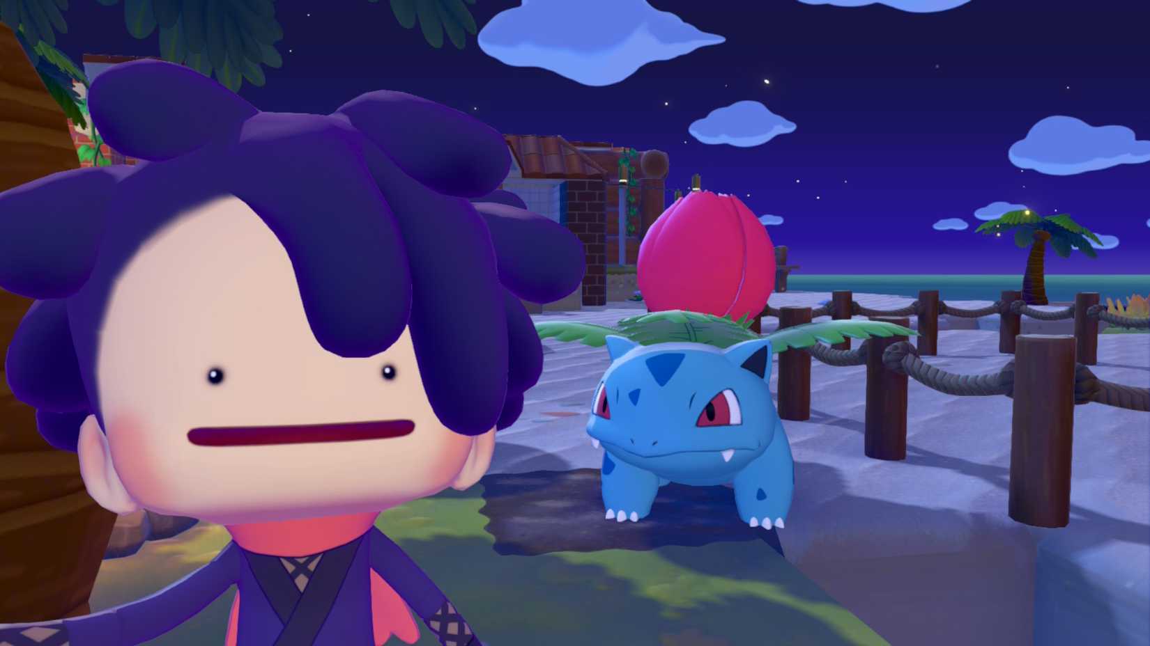 Pokopia Seaside Habitat Photo Mode With Ivysaur