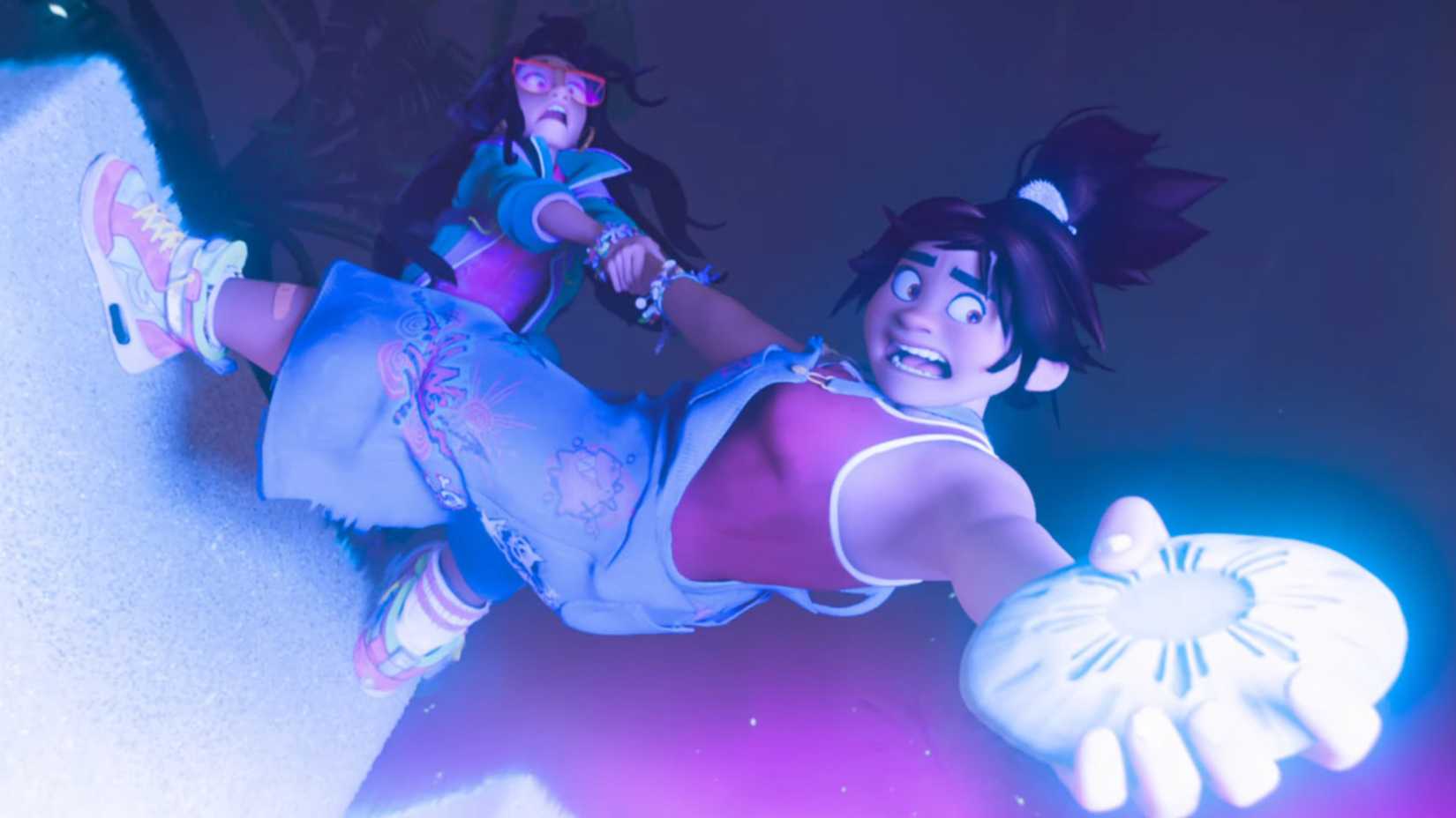 raissa holding onto jo who is falling in forgotten island