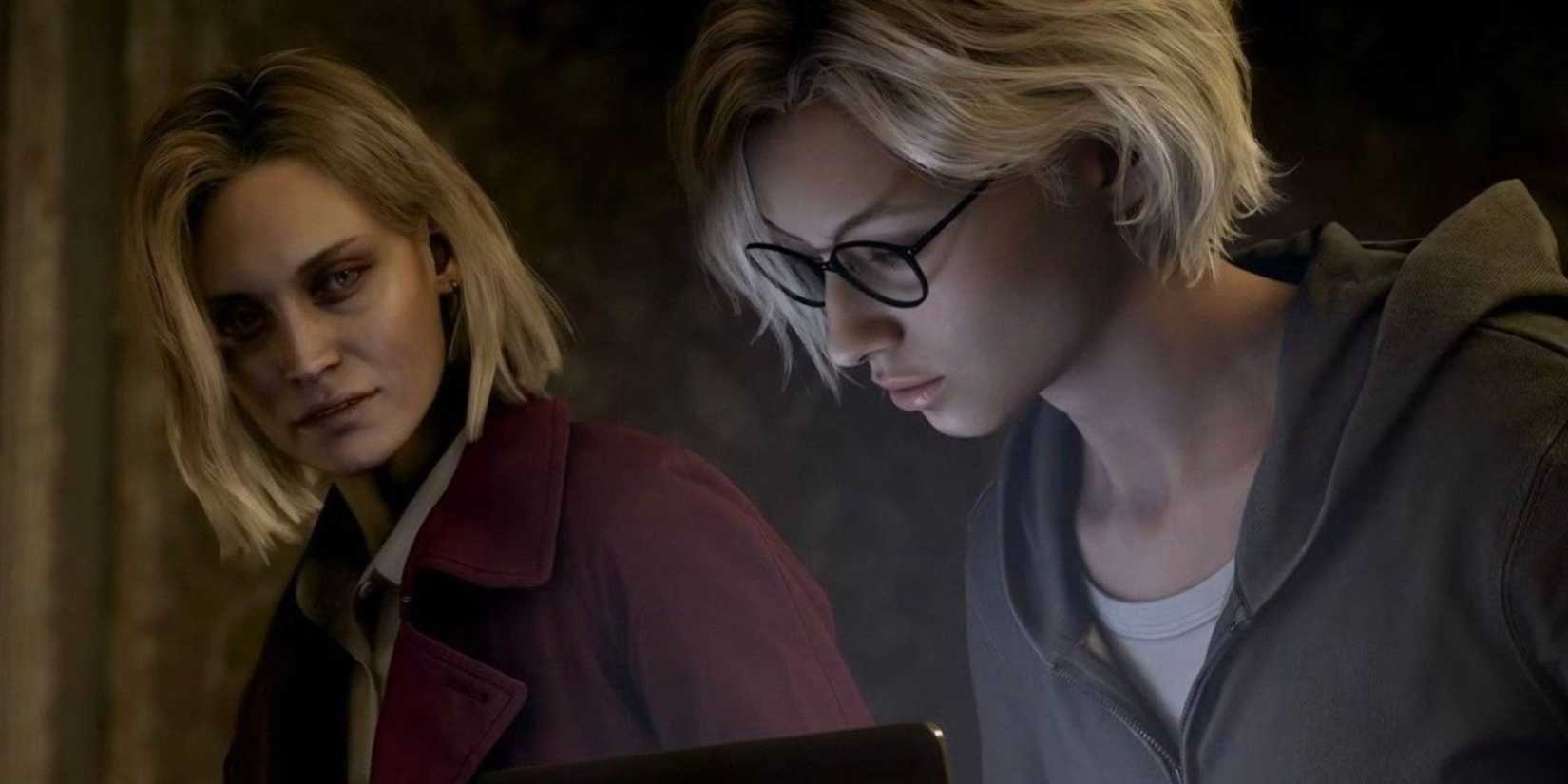 Resident Evil Grace using a laptop