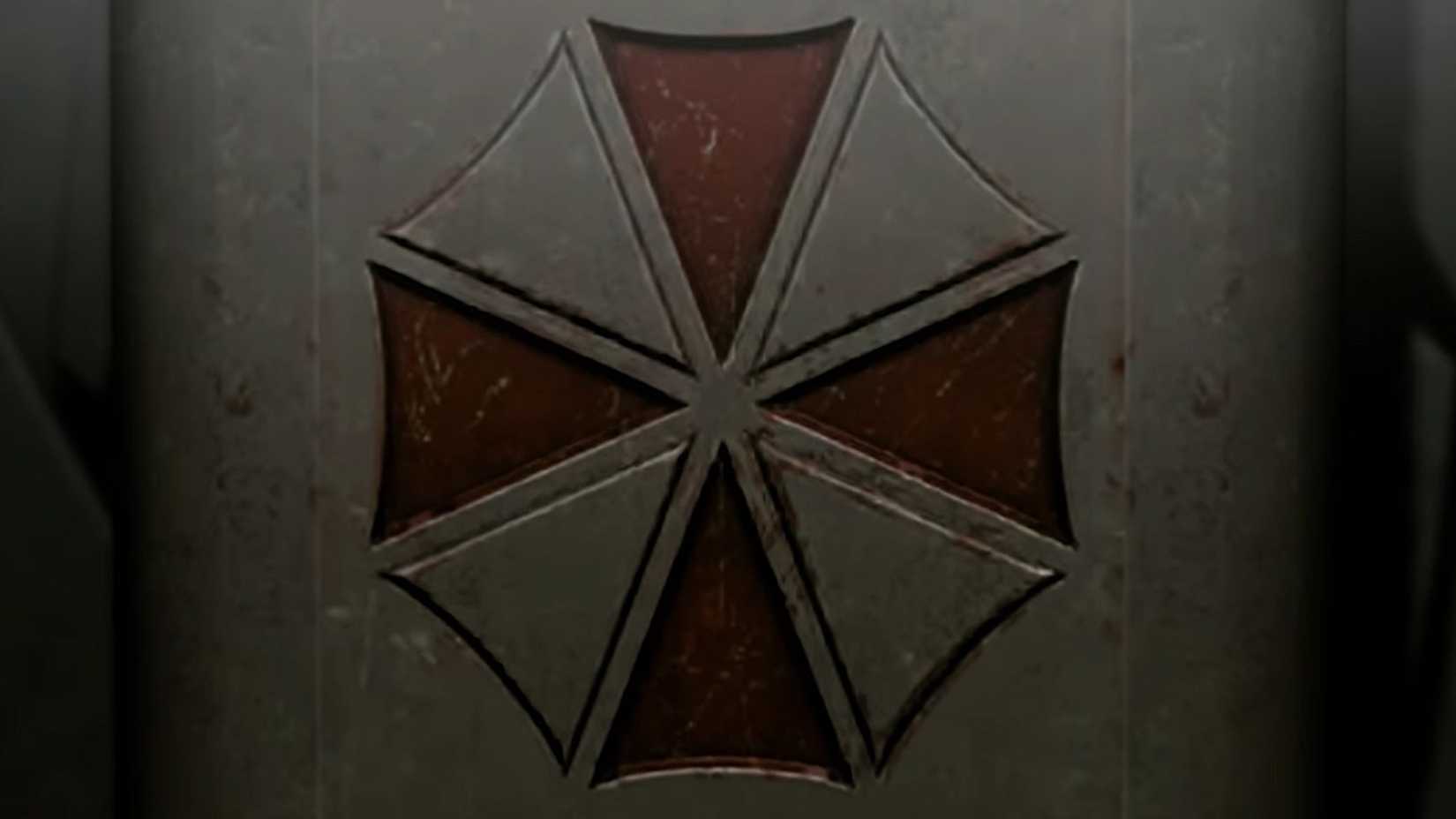resident evil umbrella logo on a wall from resident evil requiem game