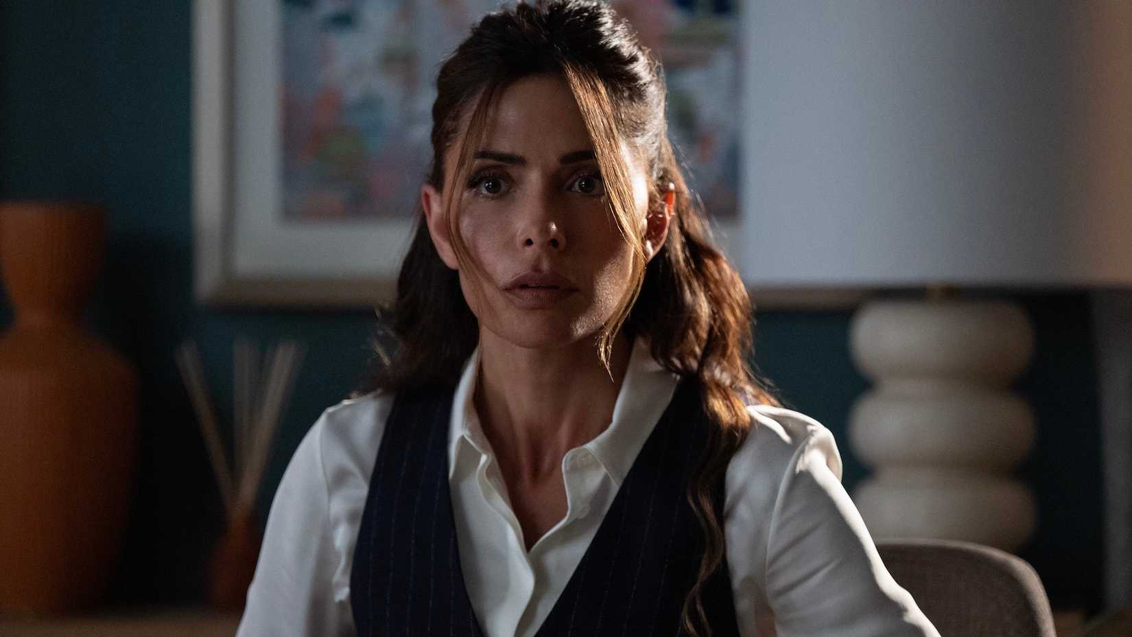 How President Bradford Foreshadowed The Bunker’s Fate 3 Sarah Shahi as Gabriela looking ahead concerned in Paradise season 2