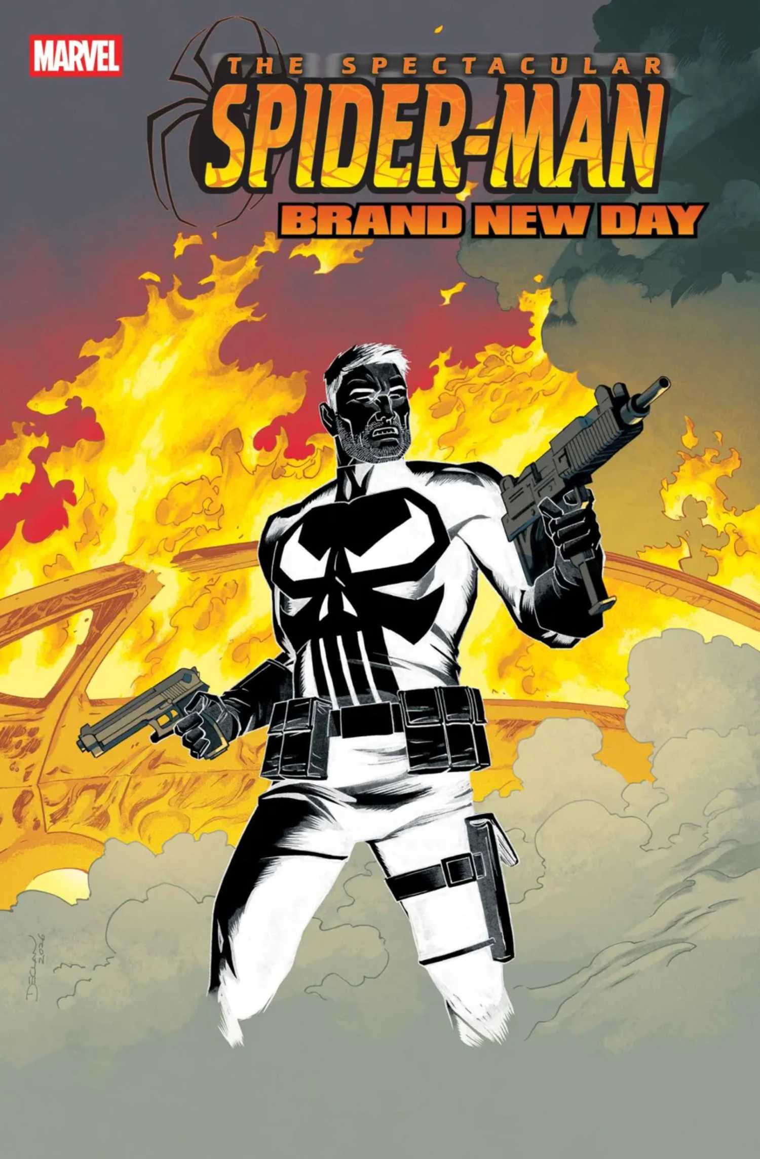 spectacular spider-man brand new day art showing negatized punisher