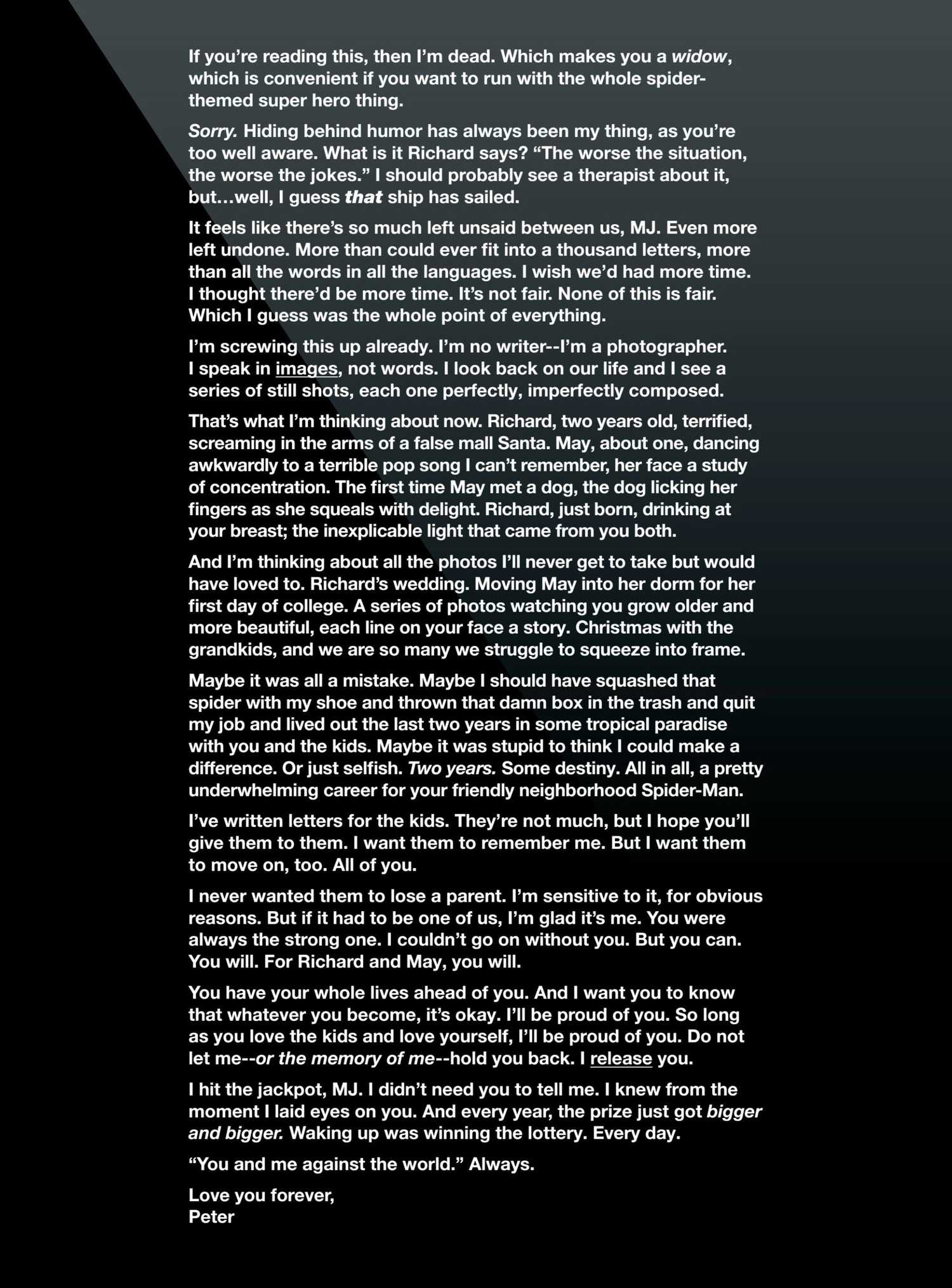 Spider-Man's Letter To MJ In Ultimate Endgame #3