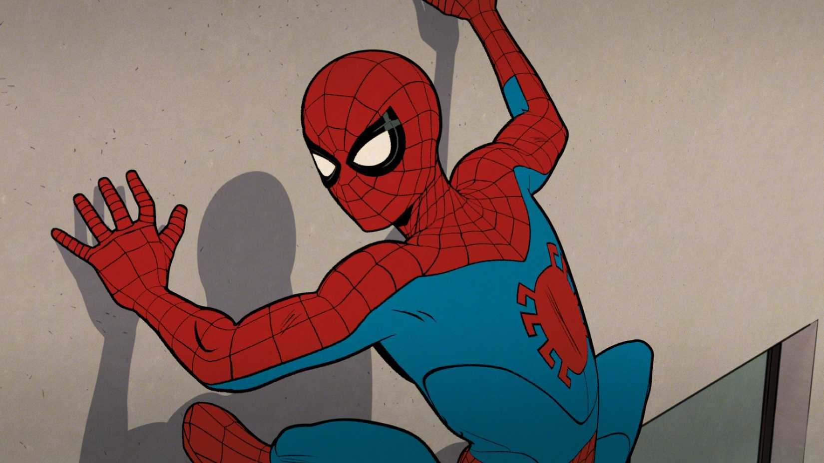 Spider-Man sticks to the side of a wall in Your Friendly Neighborhood Spider-Man
