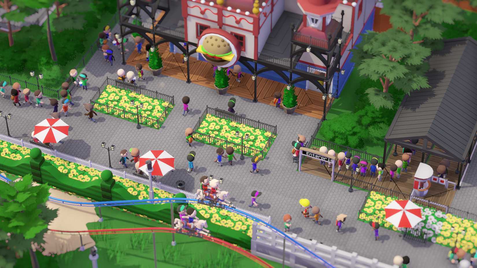 Image shows gameplay from Parkitect