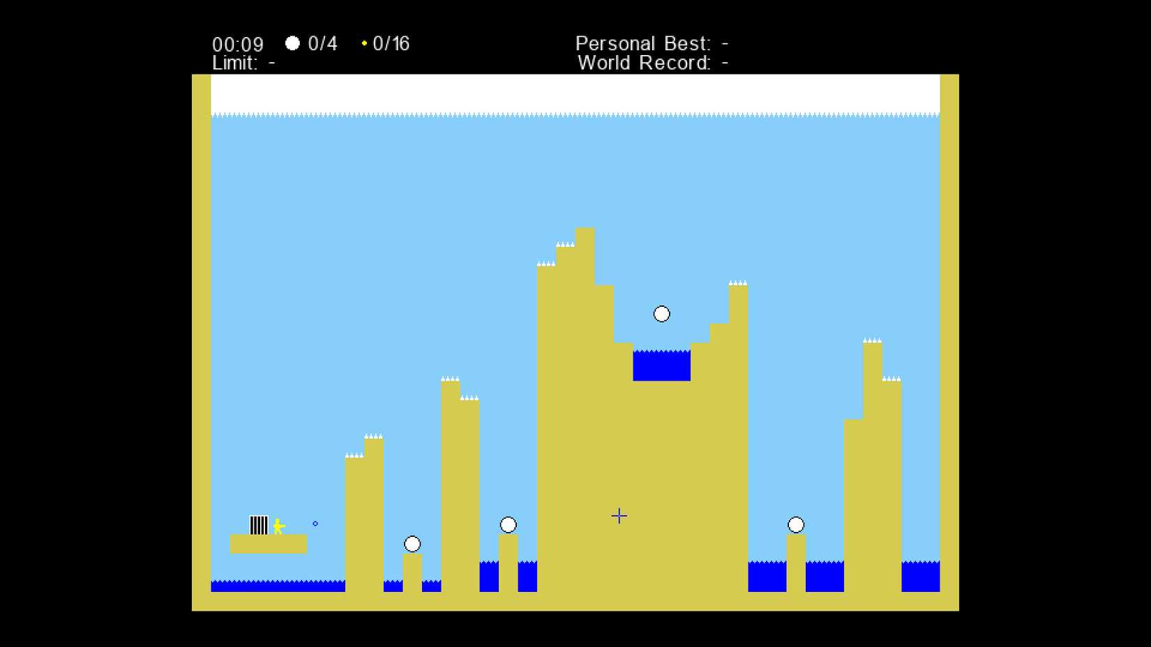 A level in the 2D Steam game Precision showing several targets amid jagged terrain