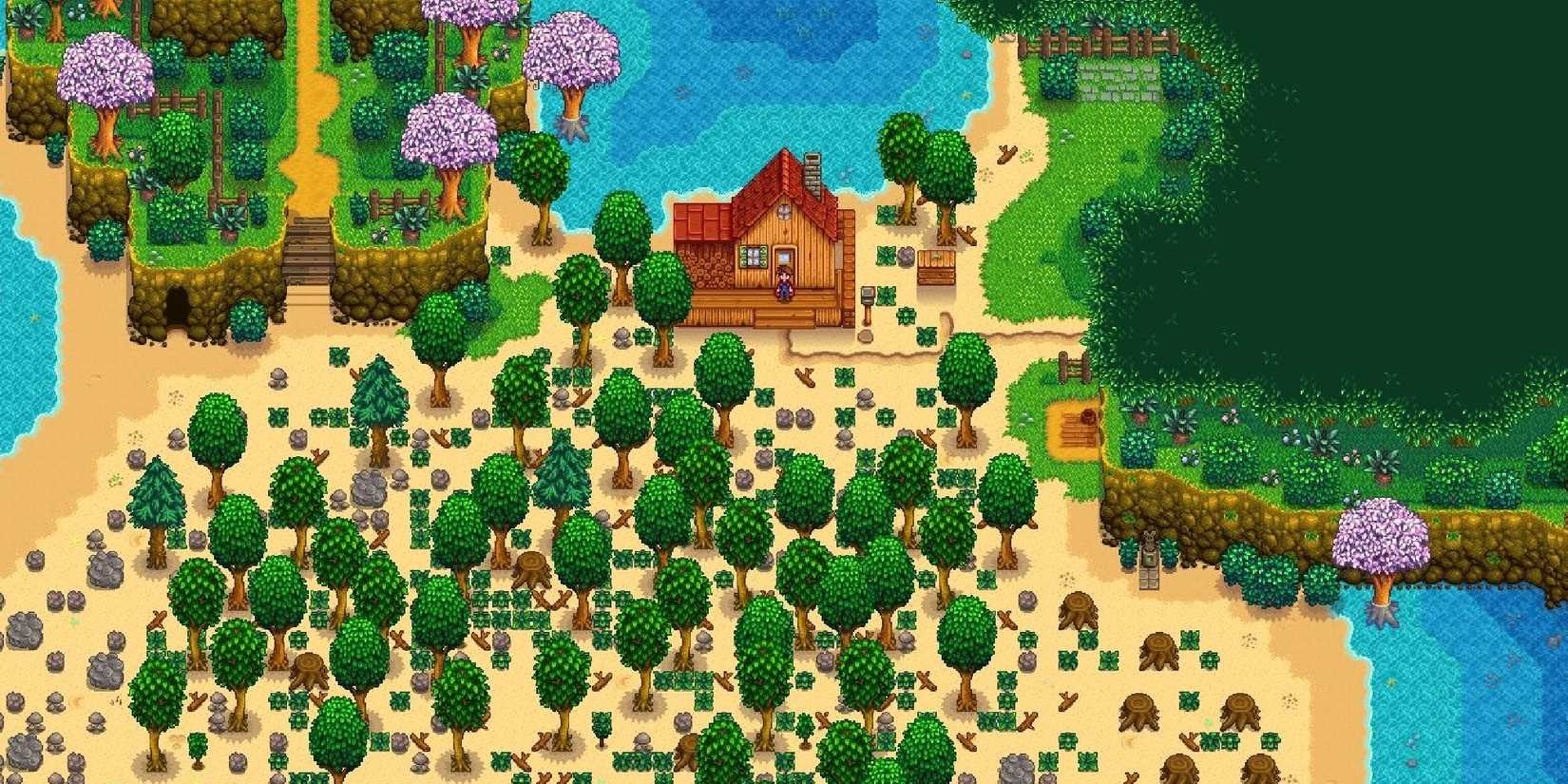 stardew valley beach farm map with house and trees